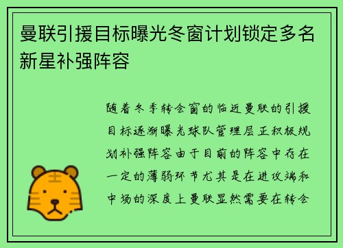 曼联引援目标曝光冬窗计划锁定多名新星补强阵容